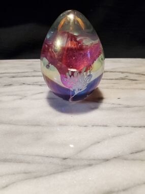 Glass Egg Paperweight in Purple, Pink, Blue